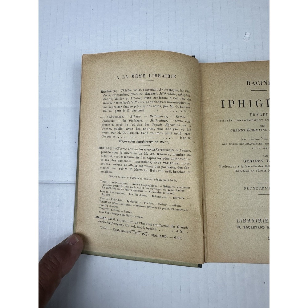 Racine "Iphigénie" / Librairie Hachette 1926 - Picture 4 of 7